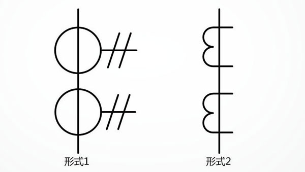 具有兩個鐵心每個鐵心有一個次級繞組的電流互感器符號圖 具有兩個鐵心每個鐵心有一個次級繞組的電流互感器符號圖